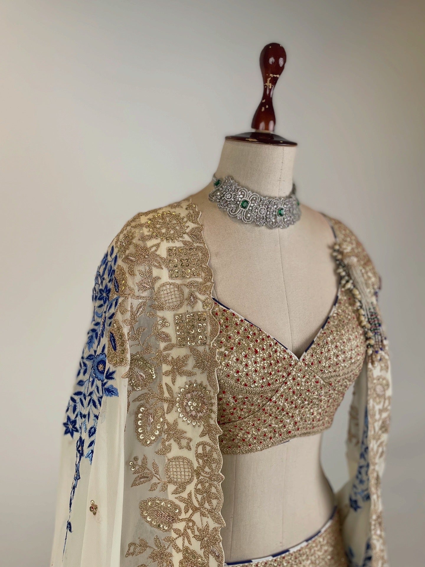 WHITE GOLD MARODI WORK LEHENGA WITH EKTAR RESHAM WORK EMBROIDERED DUPATTA