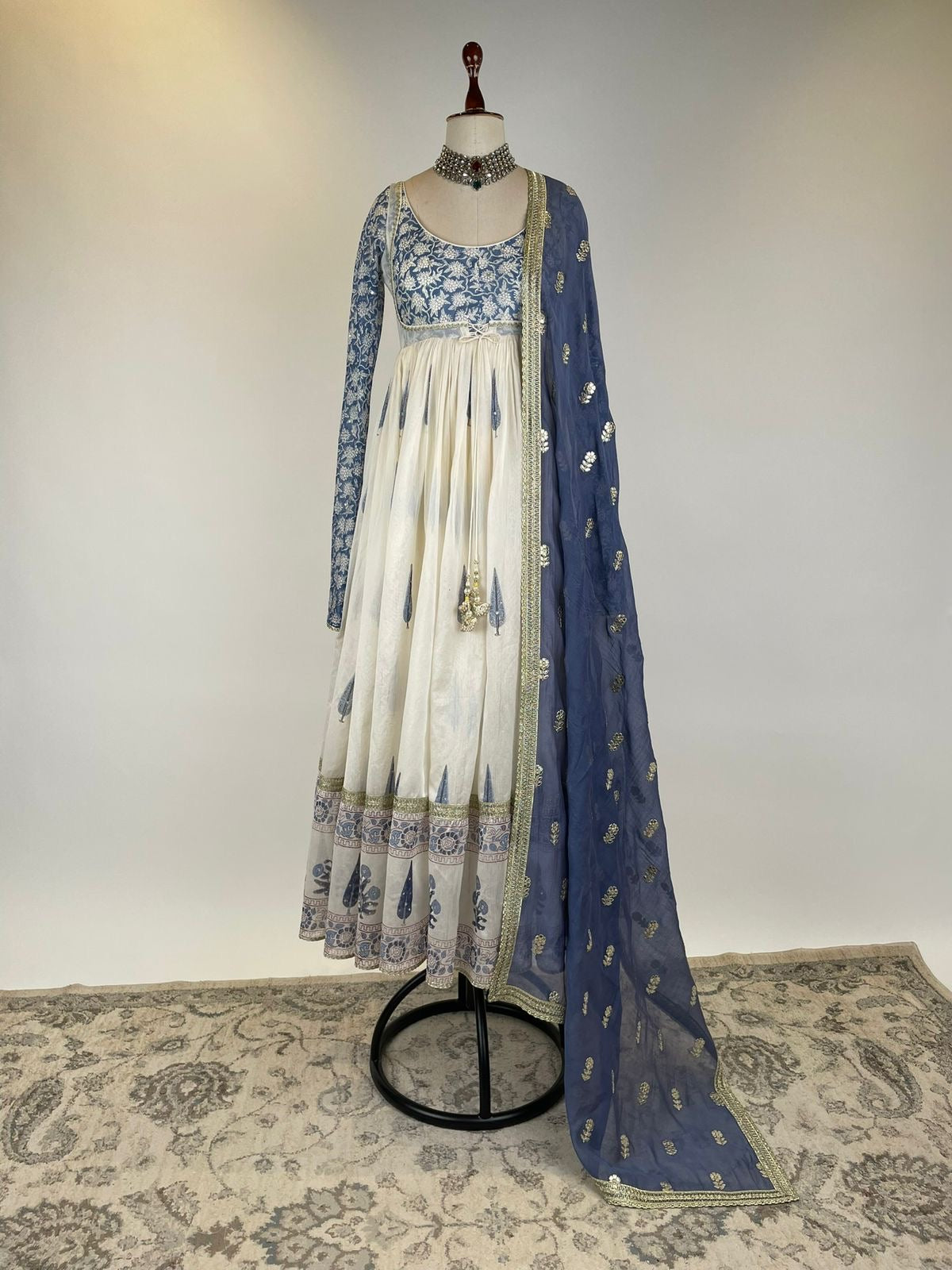 CHANDERI BLOCK PRINTED UMRAO STYLE ANARKALI SET