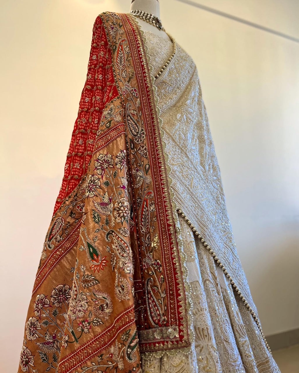 IVORY CHIKANKARI PICHWAI LEHENGA (2 Dupattas)