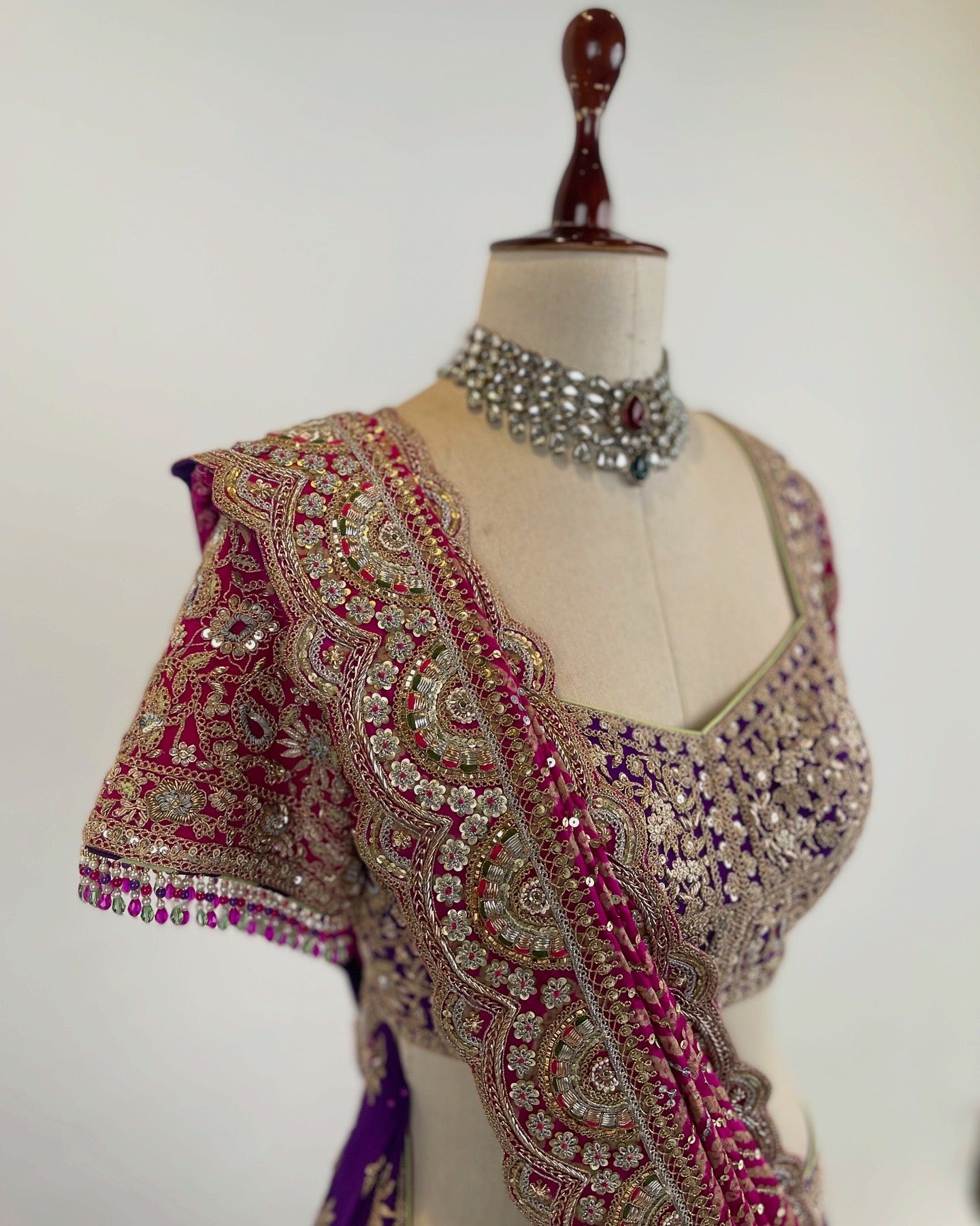 PURPLE LEHENGA WITH MARODI AND DORI WORK PAIRED WITH DOUBLE DUPATTAS