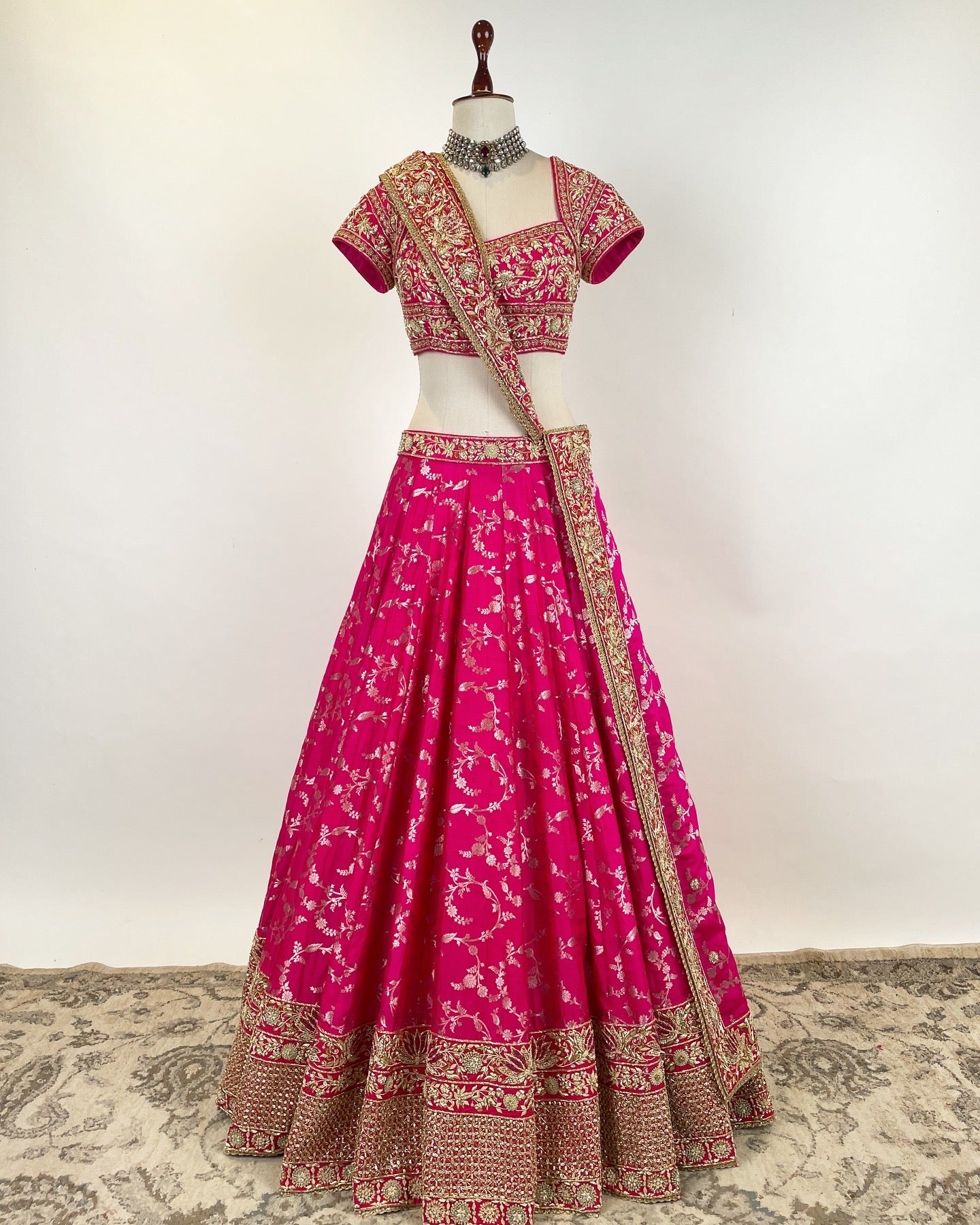 Pink Kadwa Benarasi Lehenga With Detailed Zardosi Embroidery Paired With 2 Dupattas