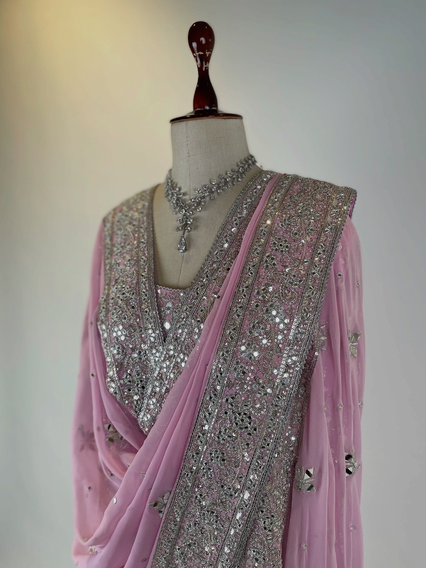 ROSE PINK FINE AABLA AND ZARDOSI EMBROIDERED A-LINE LONG KURTA ENSEMBLE