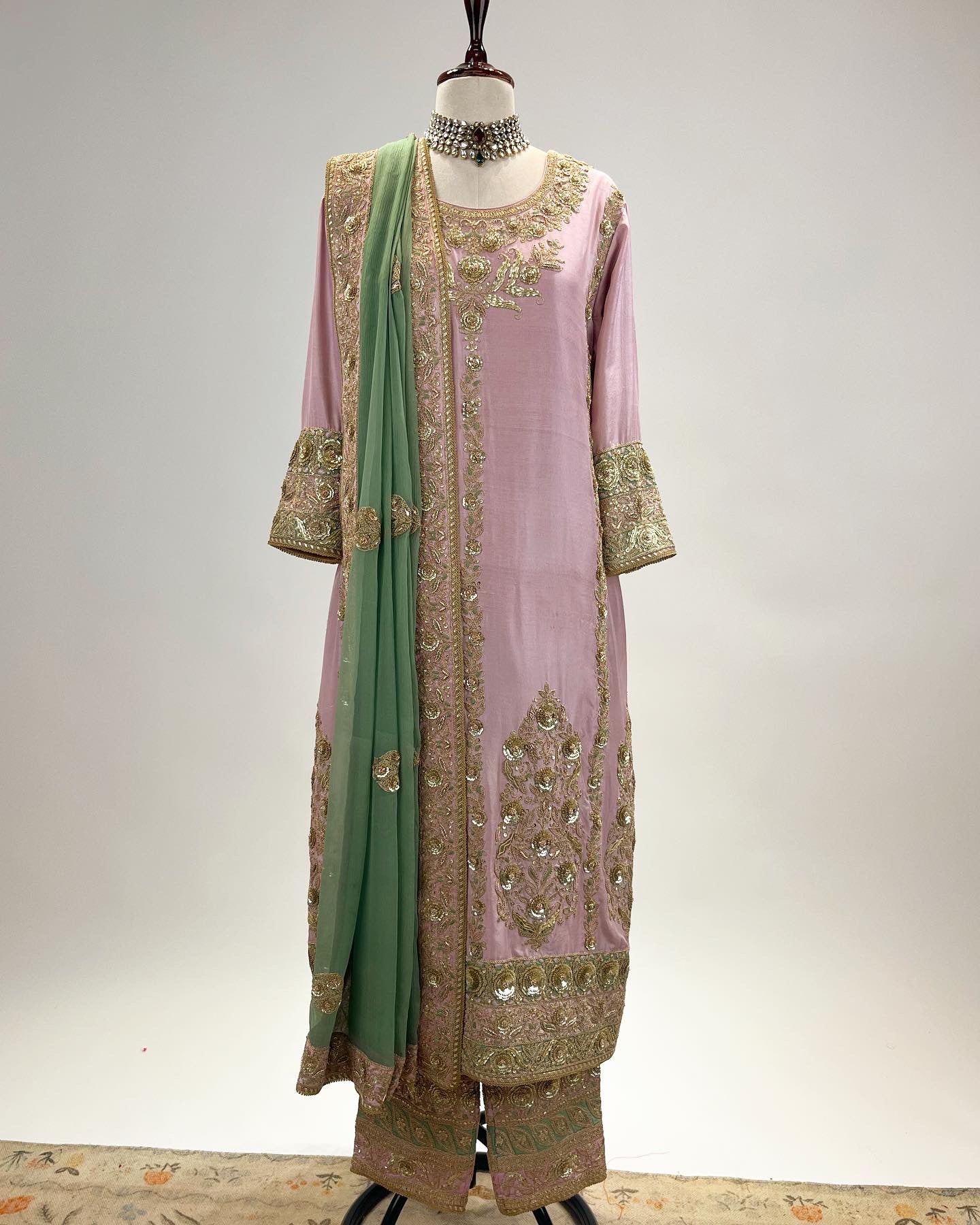 MARODI & ZARDOSI EMBROIDERED A LINE KURTA ENSEMBLE