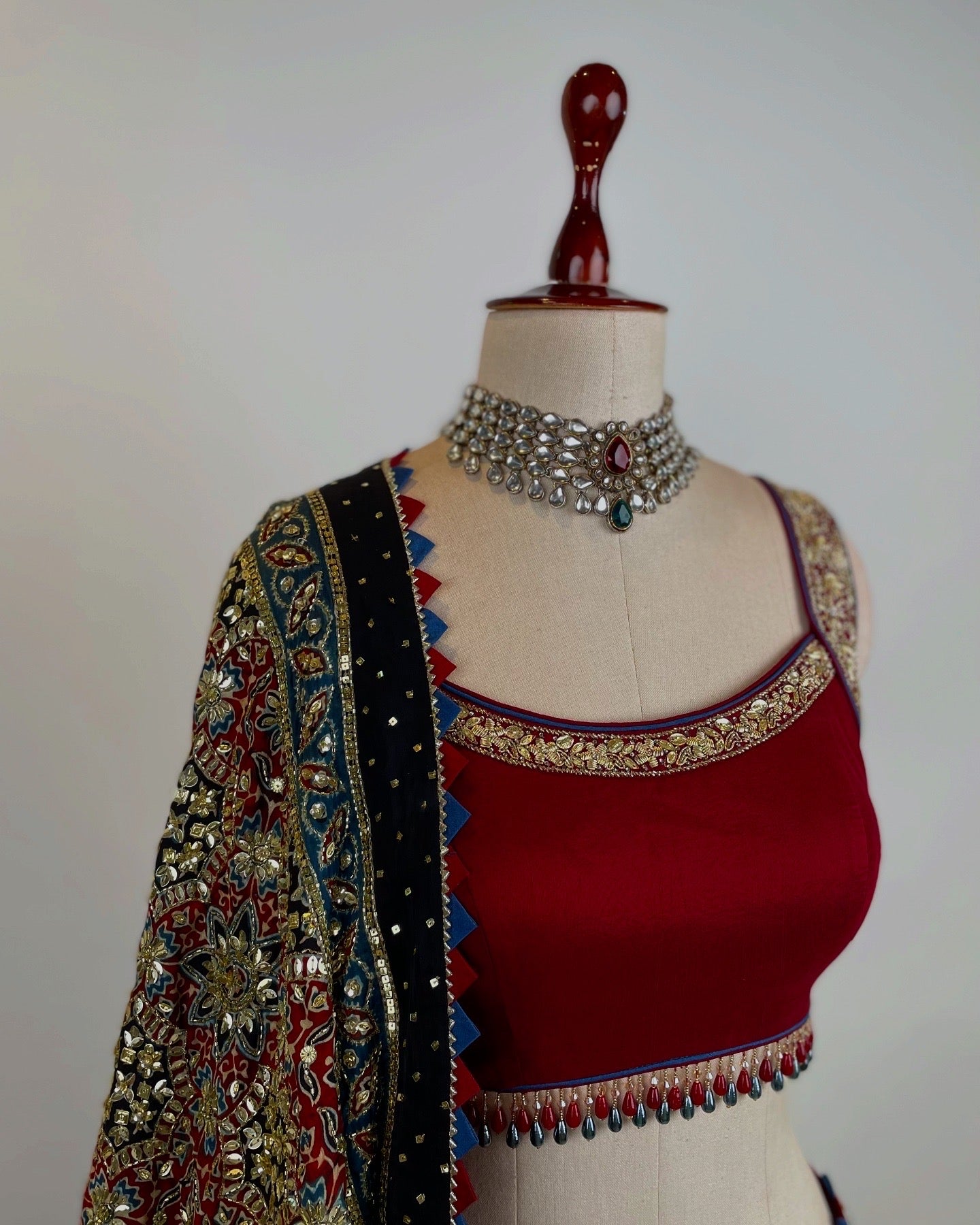 INDIGO AJRAKH LEHENGA WITH MARODI GOTA & ZARDOSI WORK