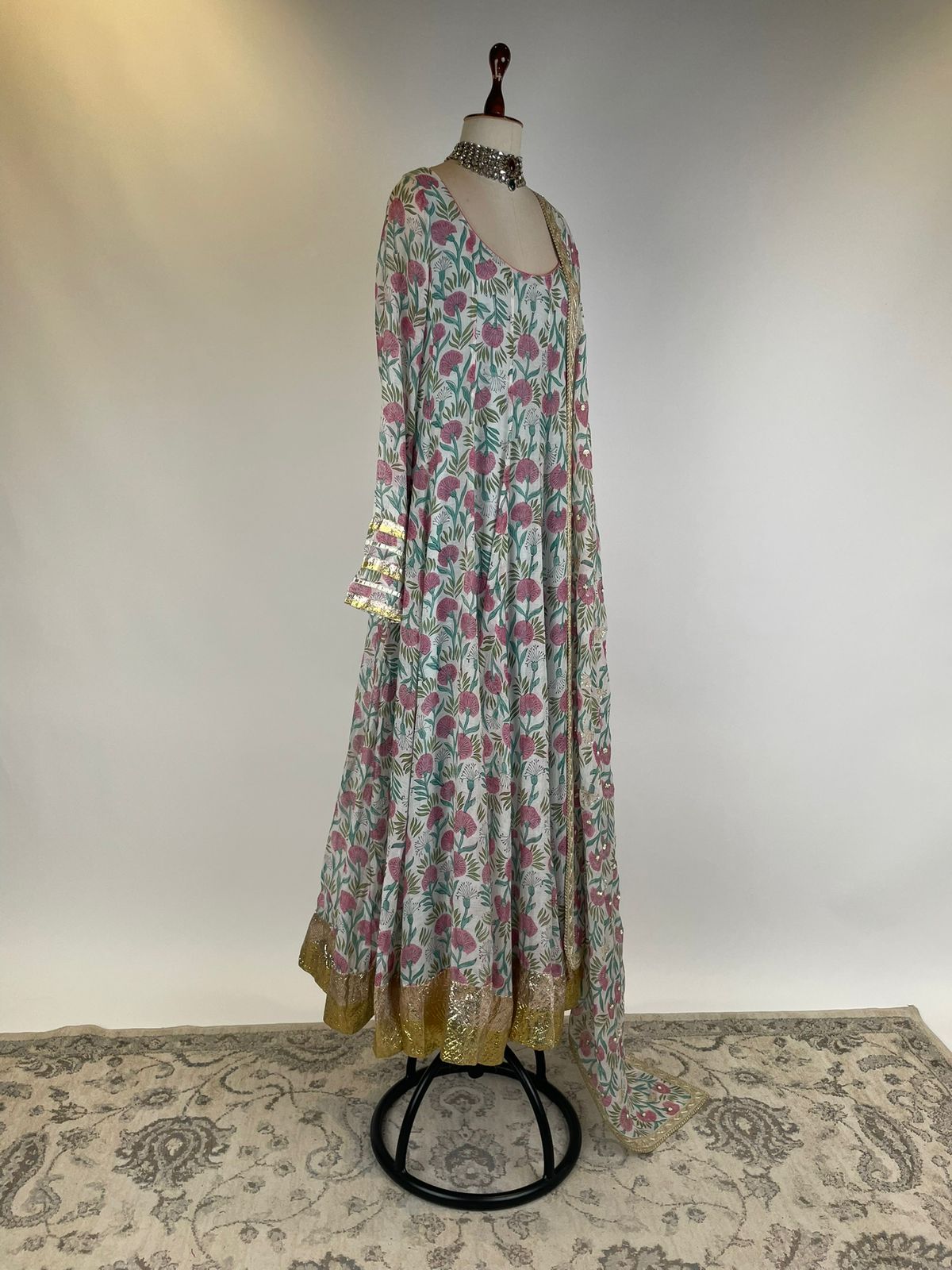 BLOCK PRINT CHANDERI ANARKALI SET