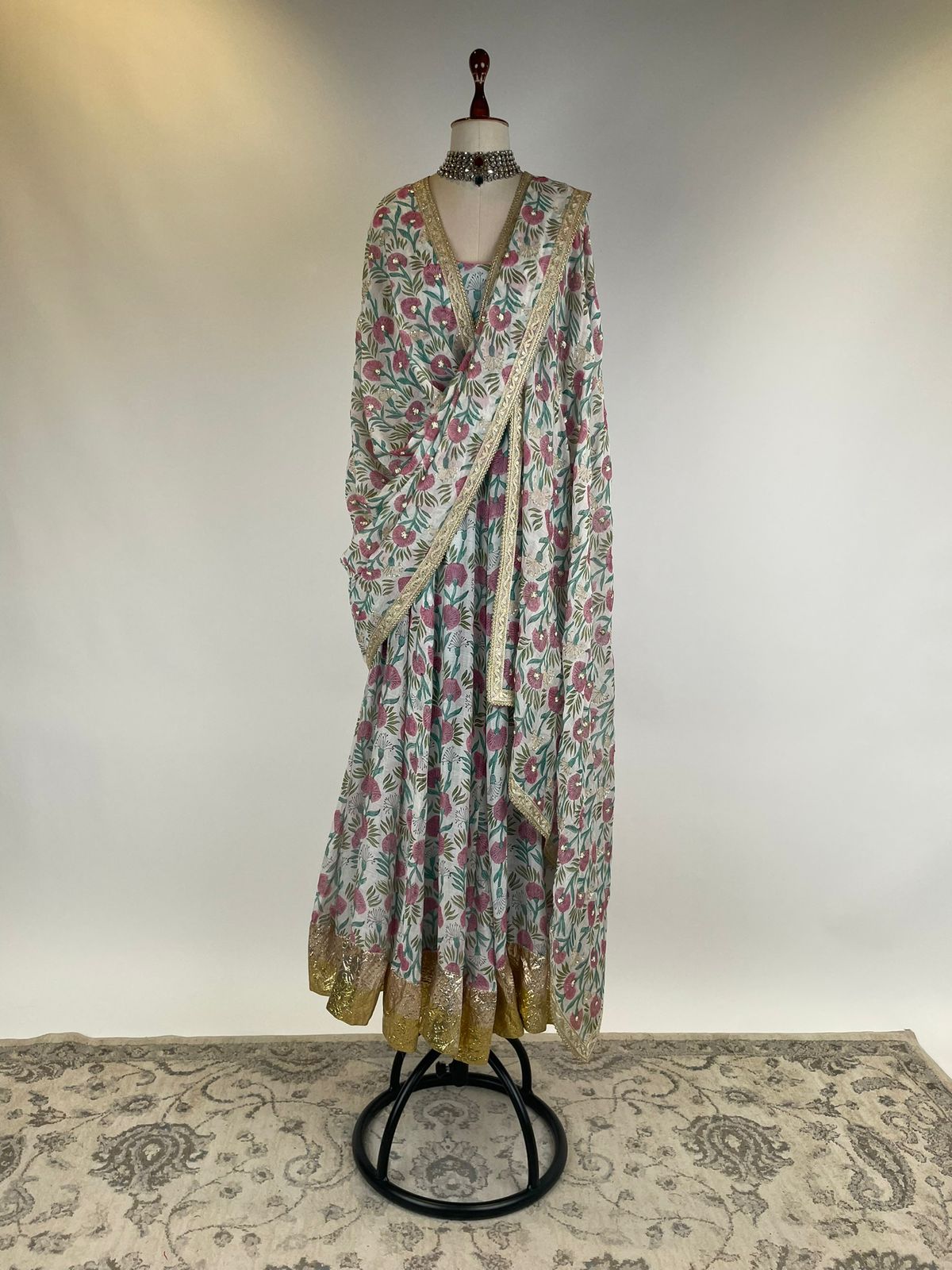 BLOCK PRINT CHANDERI ANARKALI SET