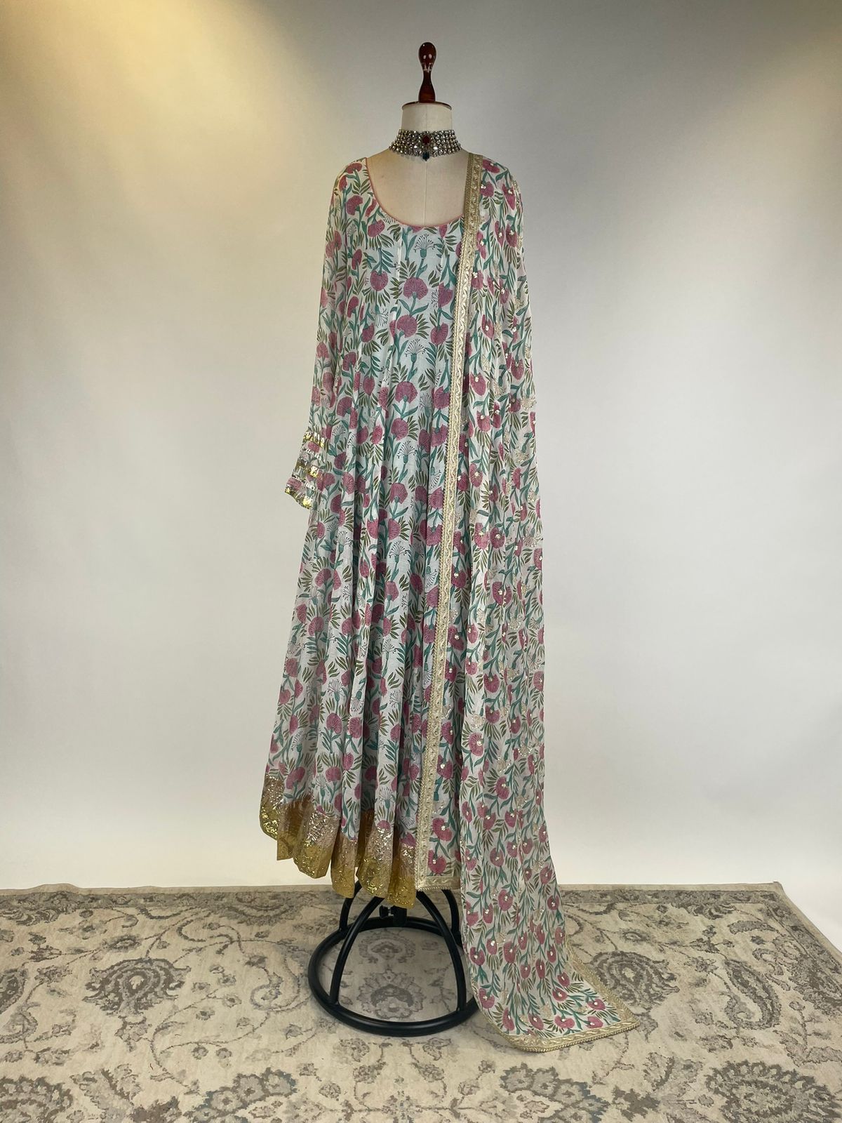 BLOCK PRINT CHANDERI ANARKALI SET