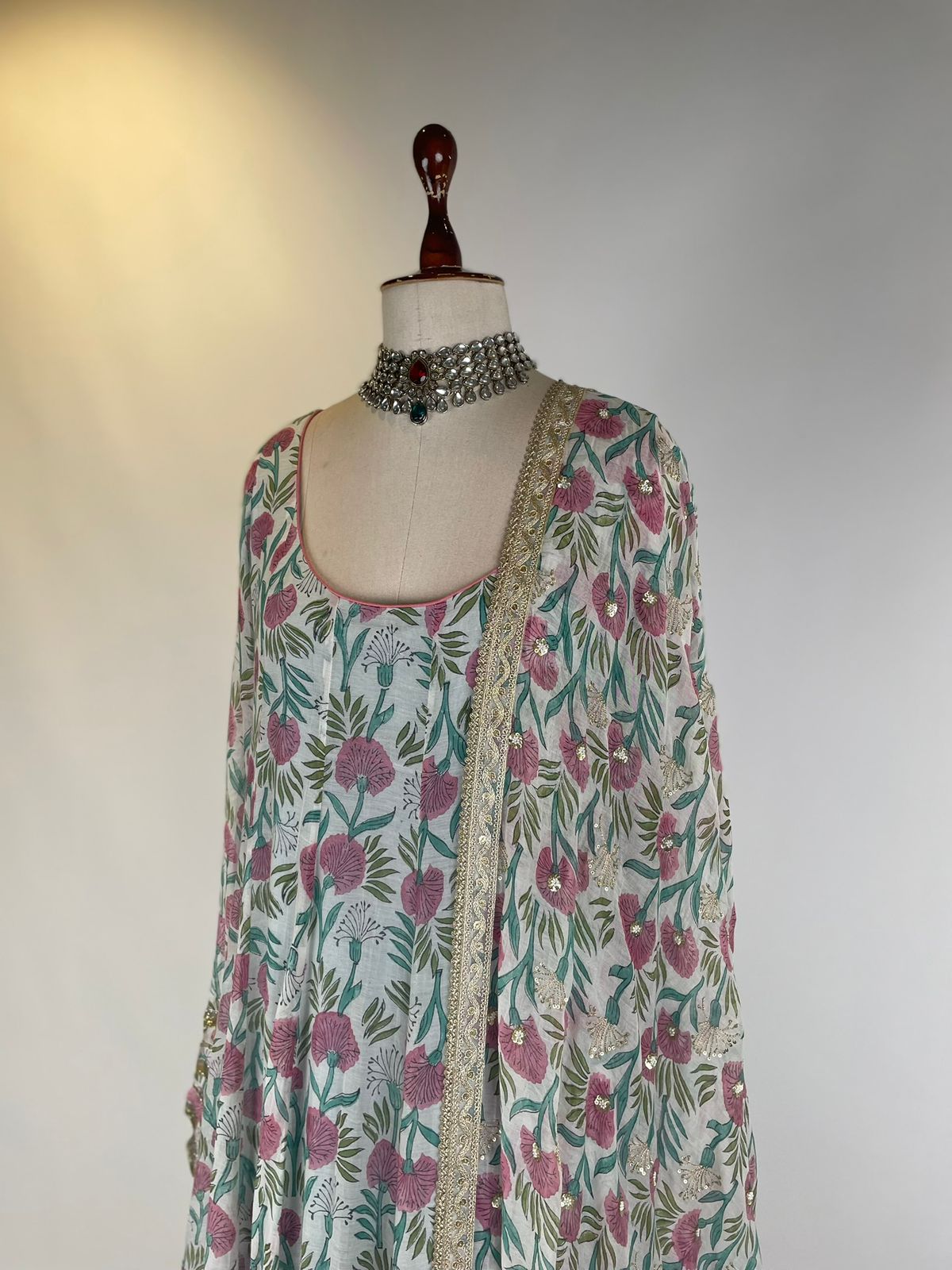 BLOCK PRINT CHANDERI ANARKALI SET