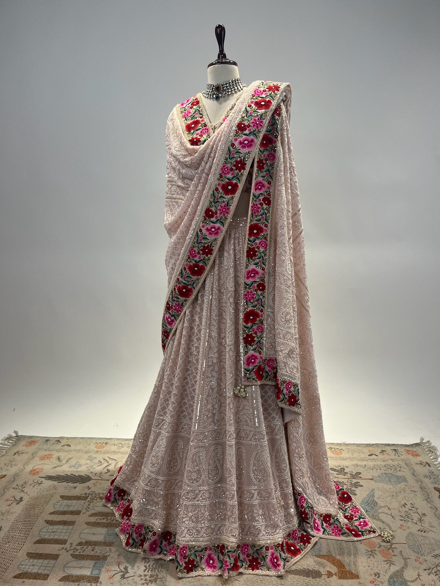 DO TAAR CHIKANKARI LEHENGA WITH EK TAAR GARA & SEQUIN DETAIL
