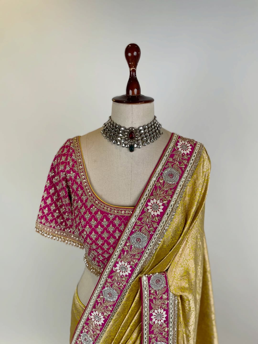 Marigold Yellow Handloom Brocade Saree with Marodi Hand-Embroidered Blouse