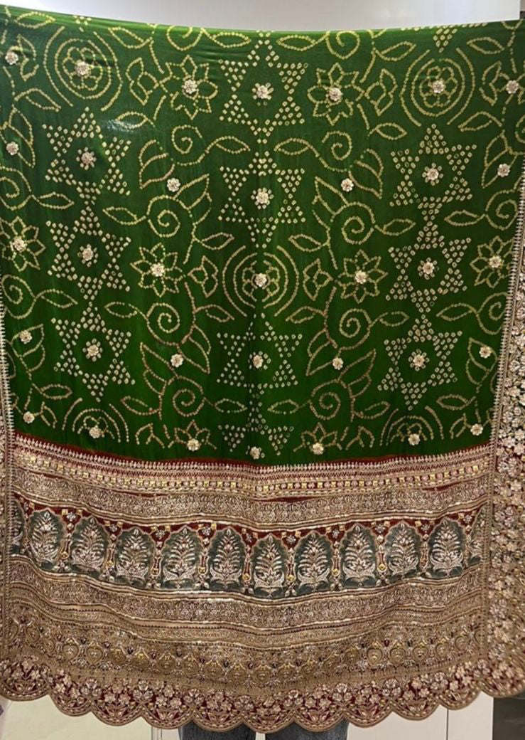 Green Ajrakh Bandhani Marodi Embroidered Dupatta