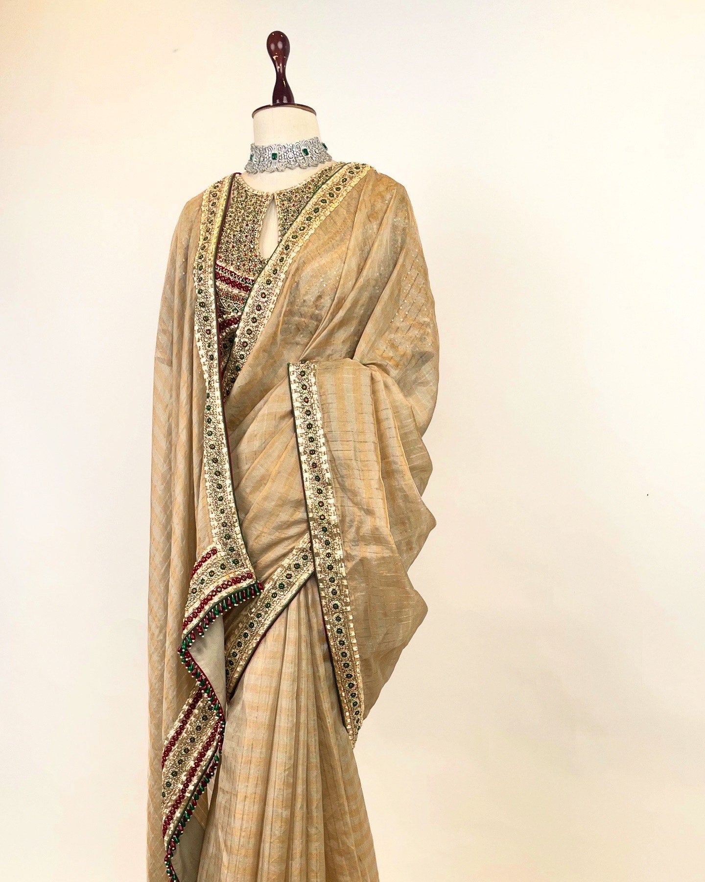 Handloom Tissue Saree with Signature Kundan Work Blouse