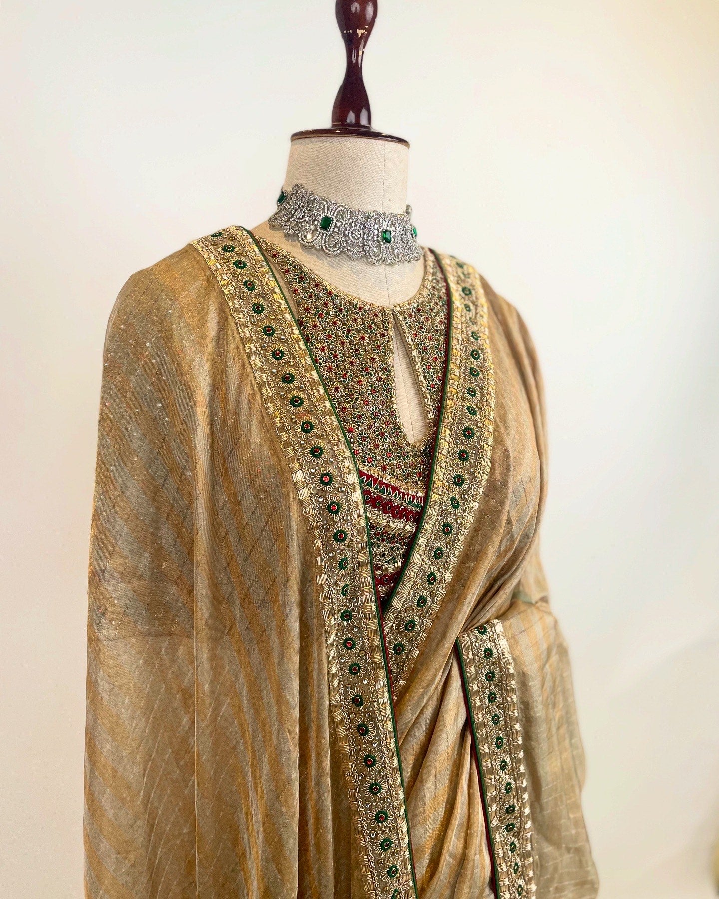 Handloom Tissue Saree with Signature Kundan Work Blouse