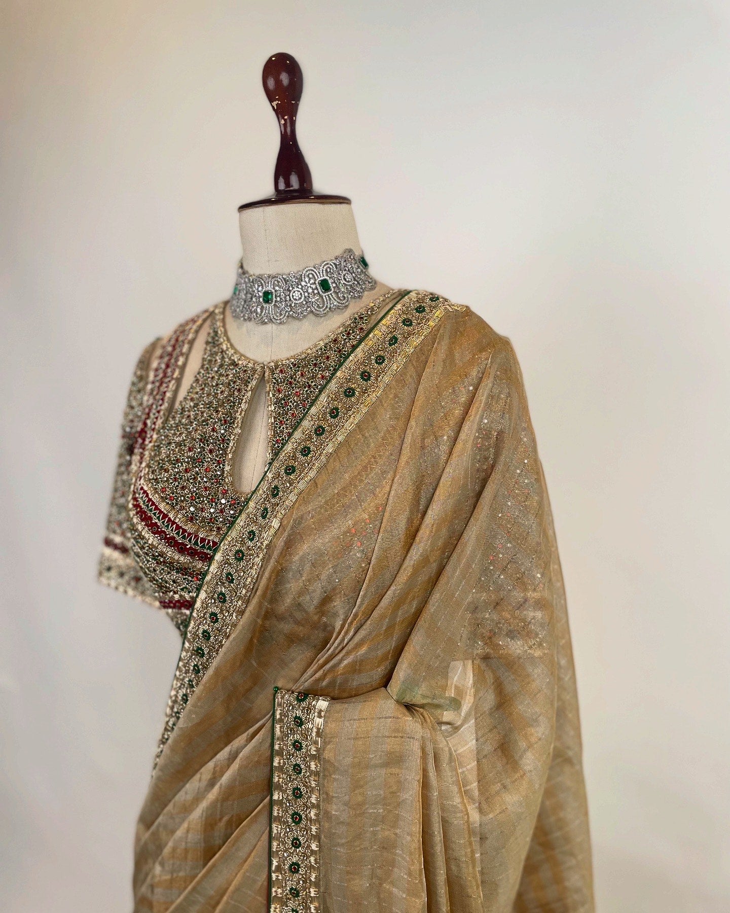 Handloom Tissue Saree with Signature Kundan Work Blouse