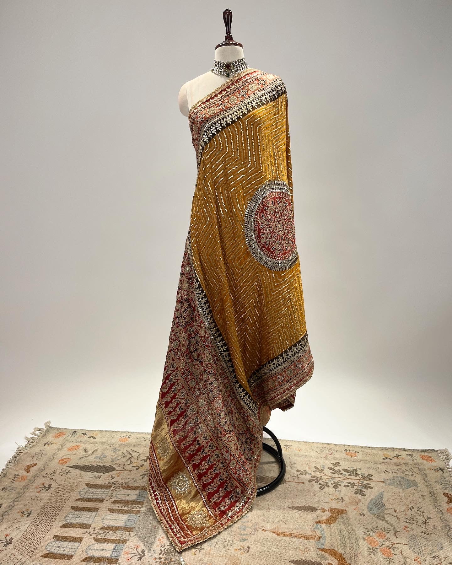 OCHRE AJRAKH BANDHANI DUPATTA