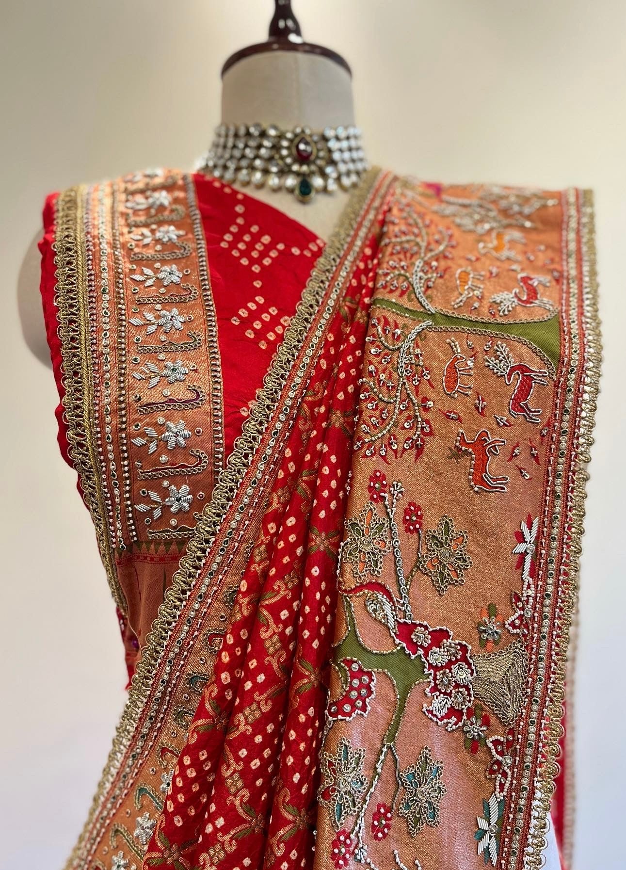 Masterpiece Pink-Red Ombre Bandhej & Banarasi Zari Zardozi Hand Embroi –  Talking Threads