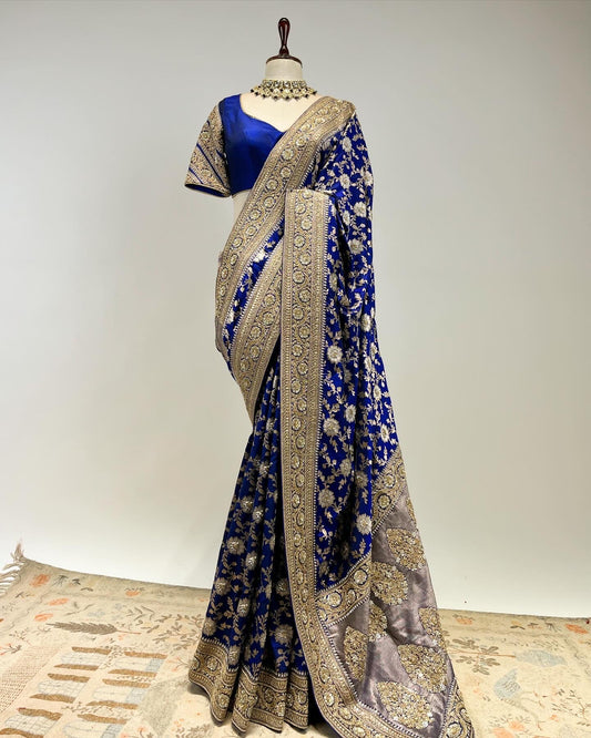 KADWA IN GANGA JAMUNA WEAVE BANARASI SAREE WITH MARODI WORK