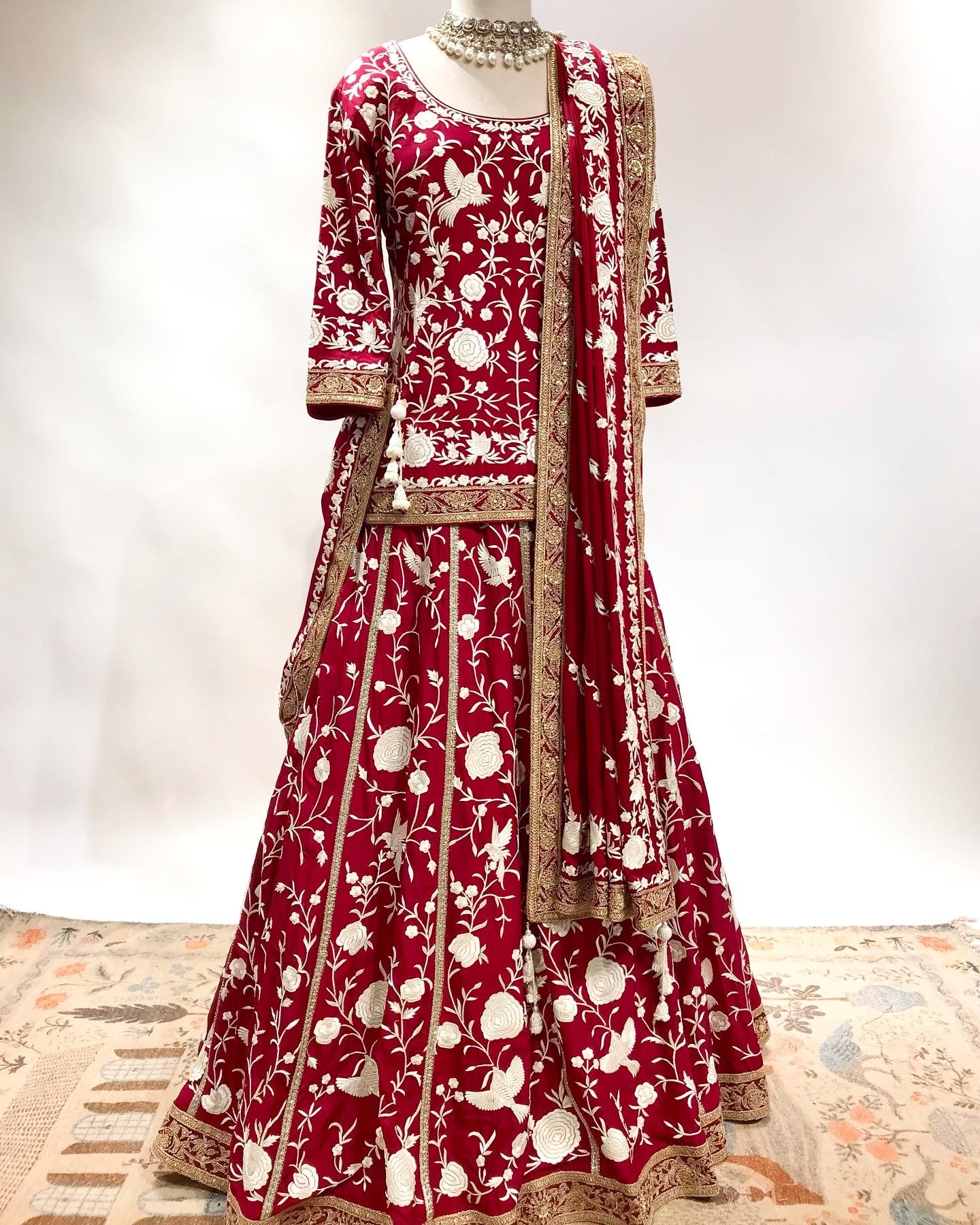 UNICOLOURE GARA & MARODI EMBROIDERED IN DEEP MAROON HUES LEHENGA ENSEMBLE