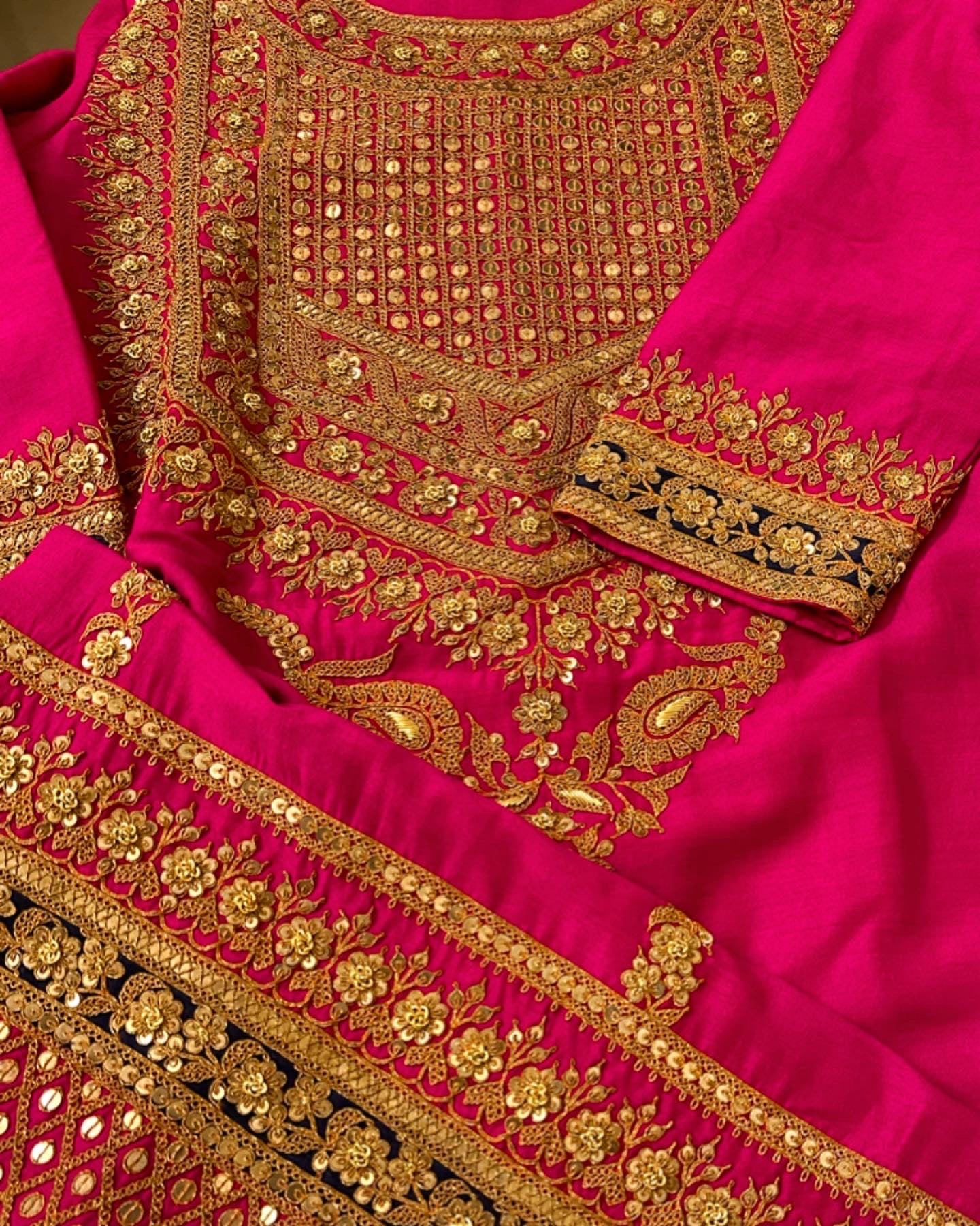 FINE ANTIQUE MARODI SHARARA ENSEMBLE WITH MOTIF & BUTA WORK DETAIL