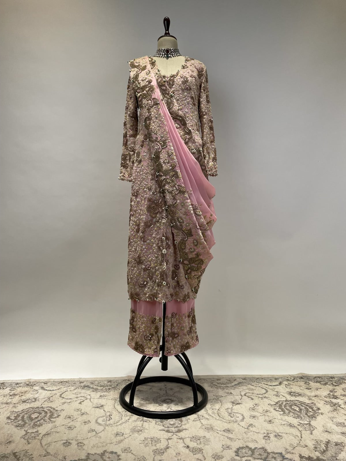 Antique Marodi and Resham detailed Kurta Set with Organza embroidered Dupatta
