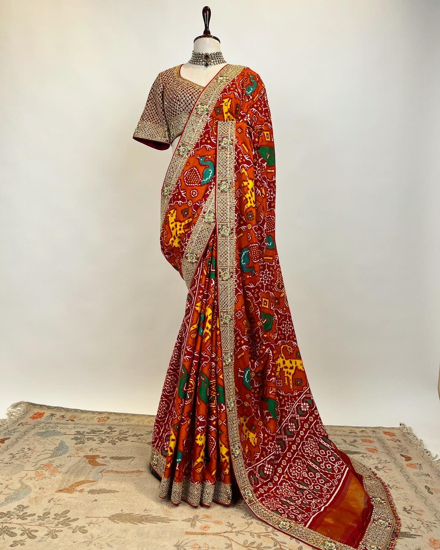 DOUBLE IKAT PATOLA SAREE WITH MARODI & ZARDOSI WORK