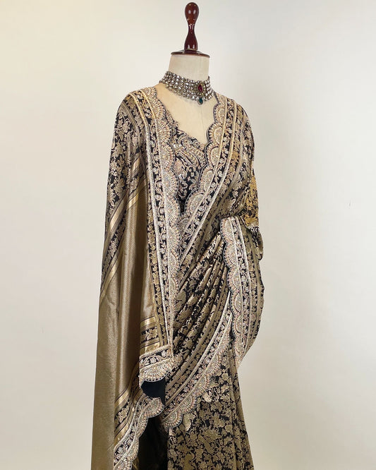 Black Kadwa Brocade Pure Zari Benarasi Saree With Zardosi Detailing