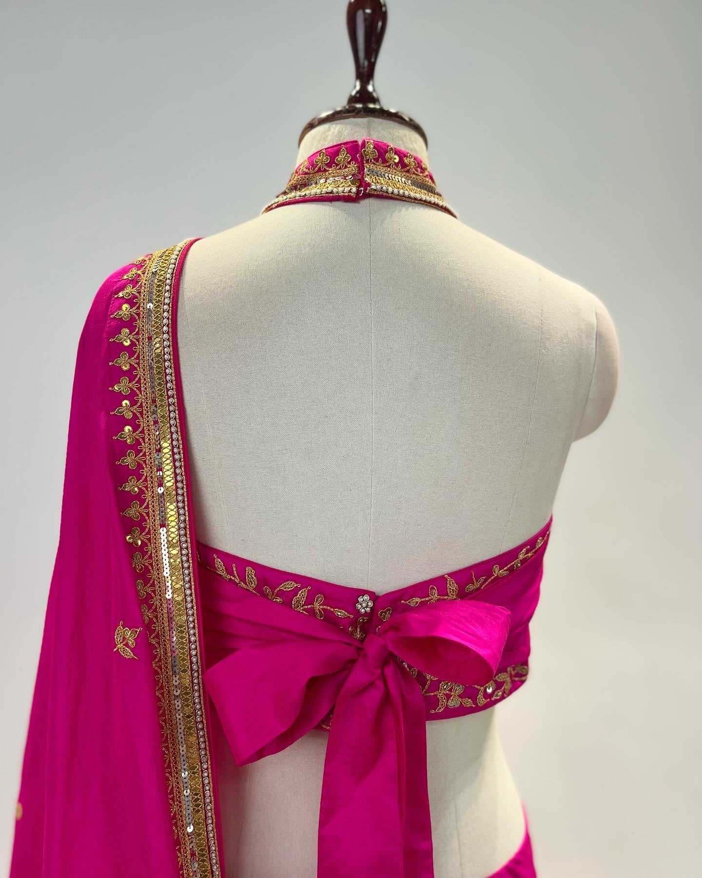 ANTIQUE MARODI WORK SAREE IN PURE SILK WITH A HALTER NECK & BOW BLOUSE