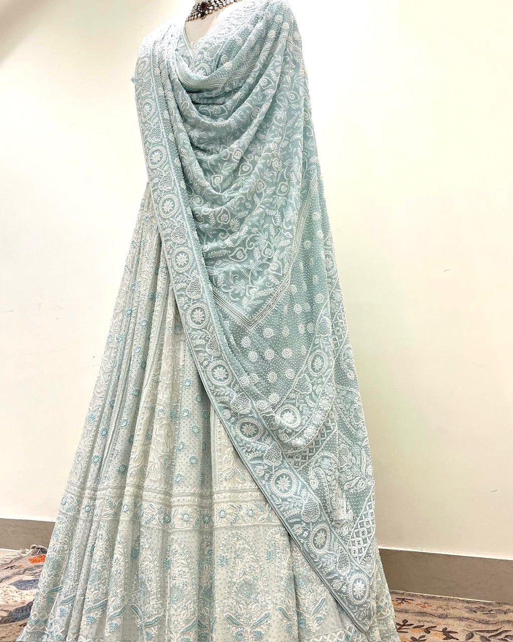 SKY BLUE CHIKANKARI ANARKALI GOWN