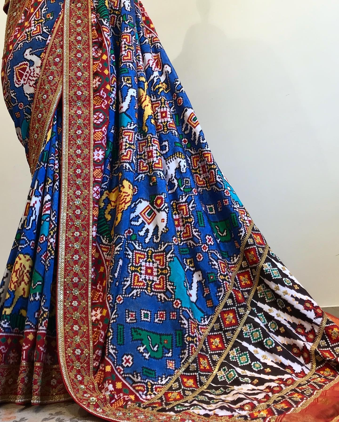 BLUE DOUBLE IKAT PATAN PATOLA SAREE IN MARODI