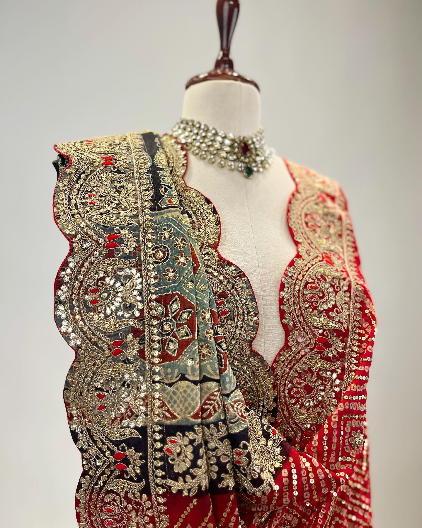 RED AJRAKH BANDHANI DUPATTA