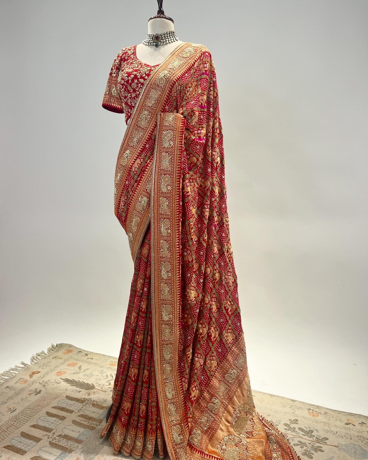 GHARCHOLA SAREE WITH PATOLA WEAVE ZARDOSI & MARODI WORK