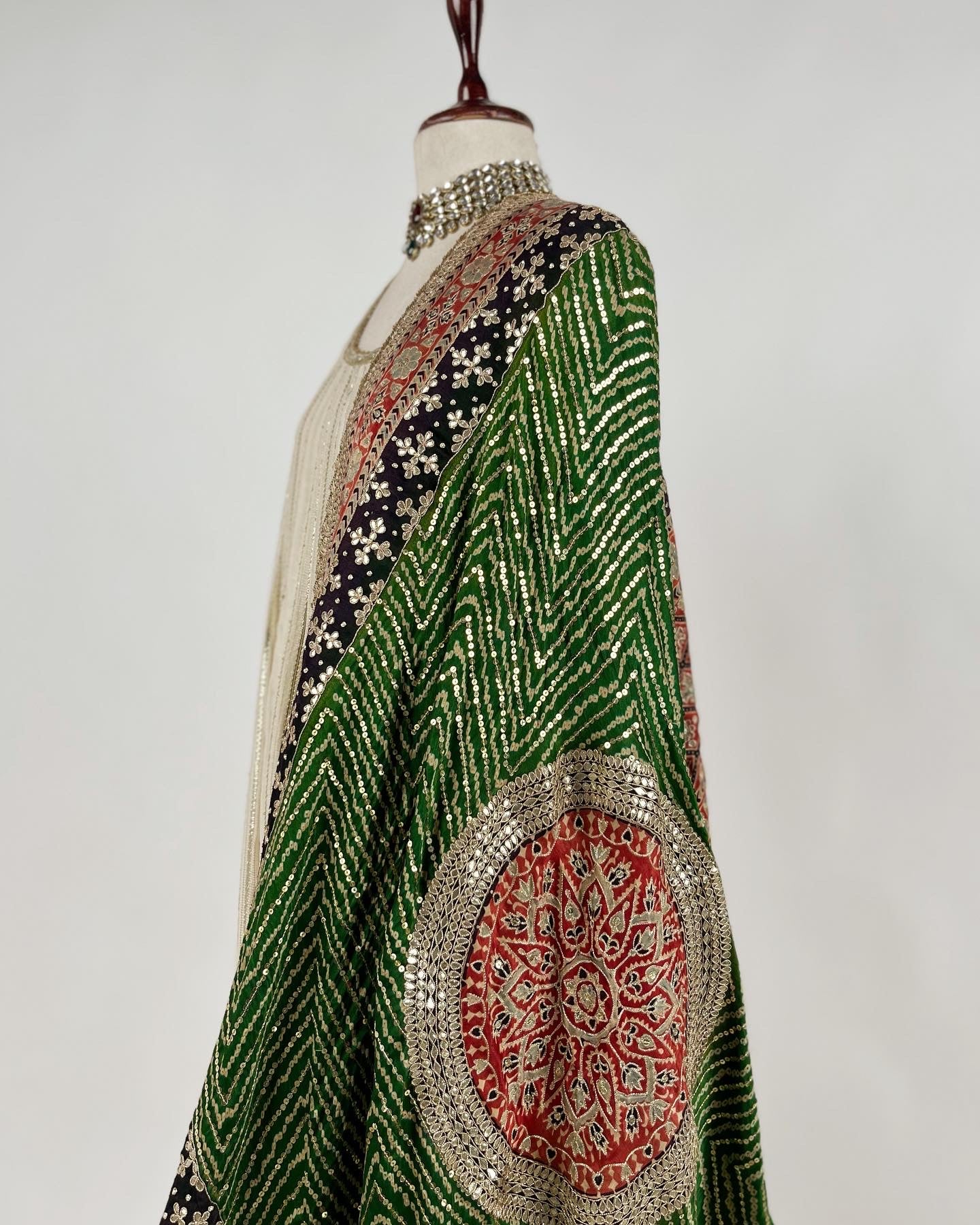 GREEN AJRAKH & BANDHANI DUPATTA