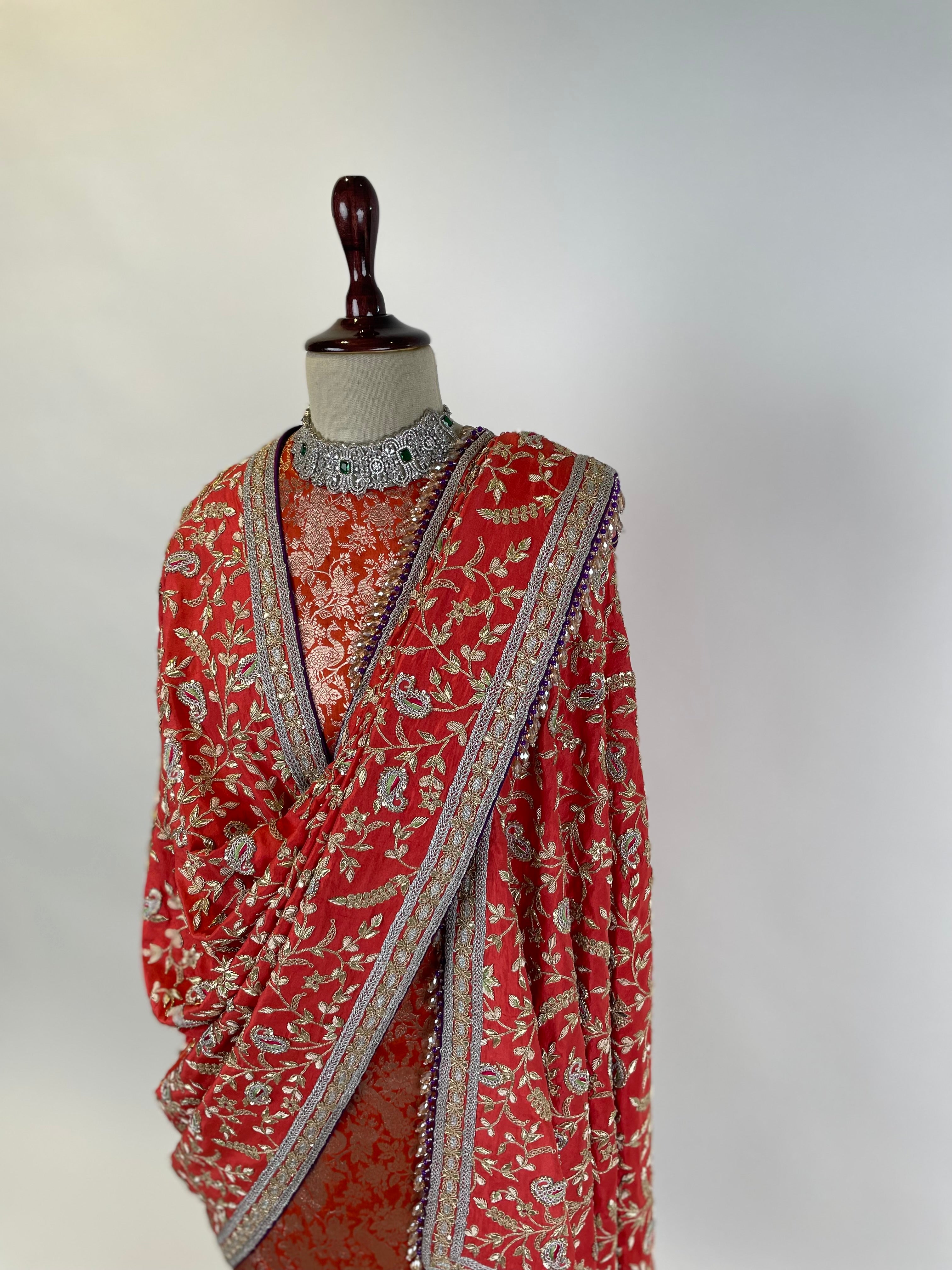 Burnt Orange Banarasi Sharara Set with Marodi and Zardosi Embroidered Dupatta