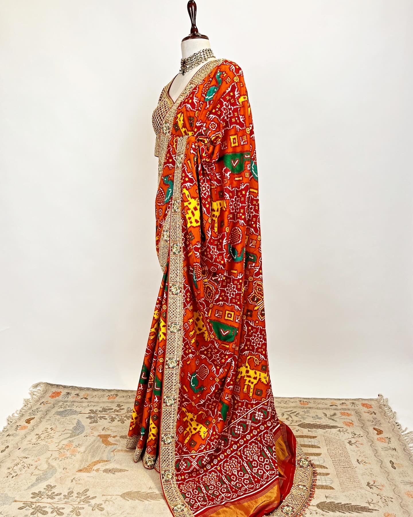 DOUBLE IKAT PATOLA SAREE WITH MARODI & ZARDOSI WORK