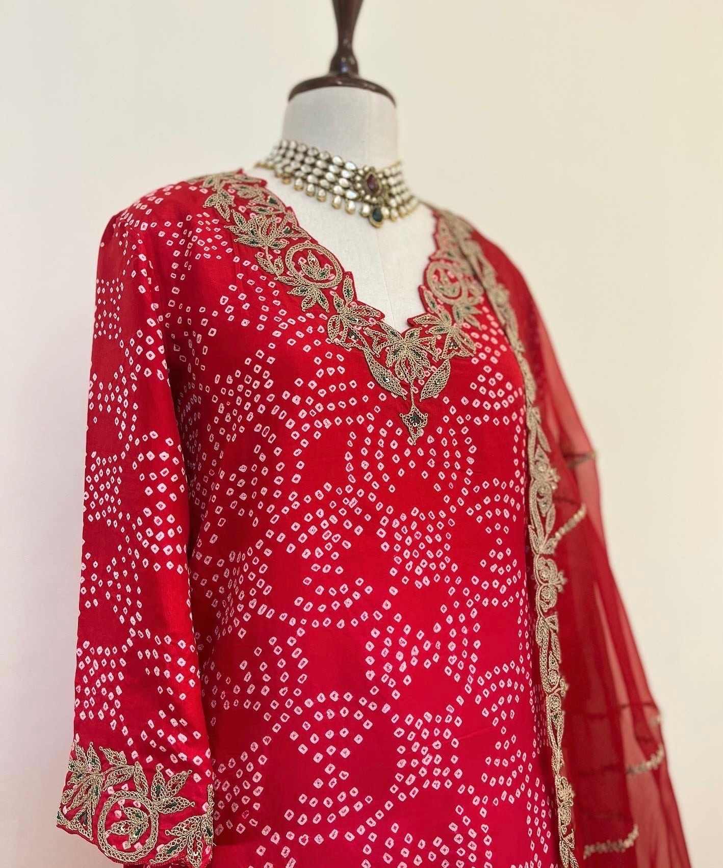 OMBRE RED TO PINK KURTA ENSEMBLE IN MARODI & RESHAM WORK