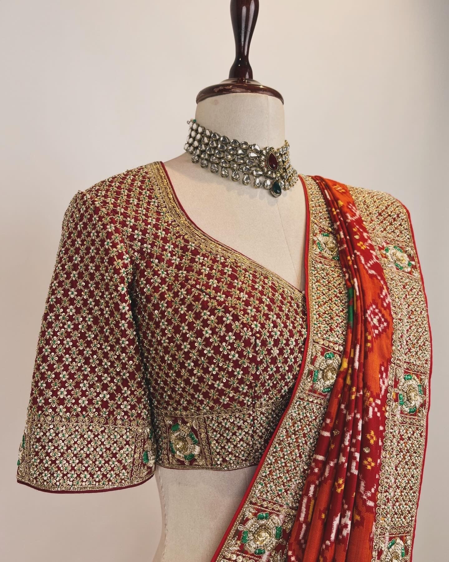 DOUBLE IKAT PATOLA SAREE WITH MARODI & ZARDOSI WORK