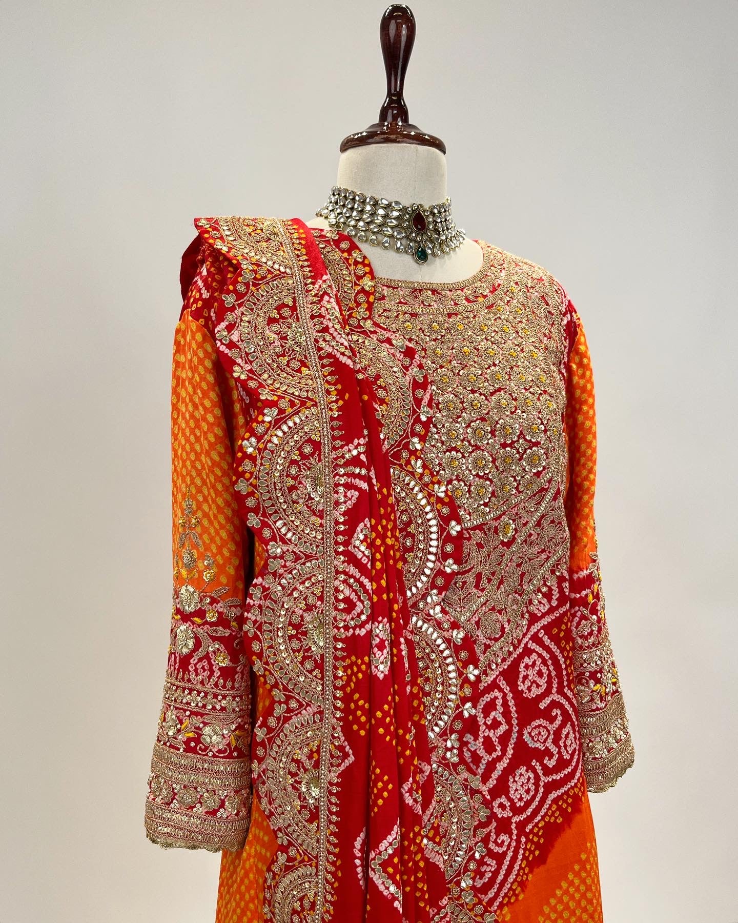 ORANGE & RED AABHA KURTA ENSEMBLE IN MARODI & GOTA WORK