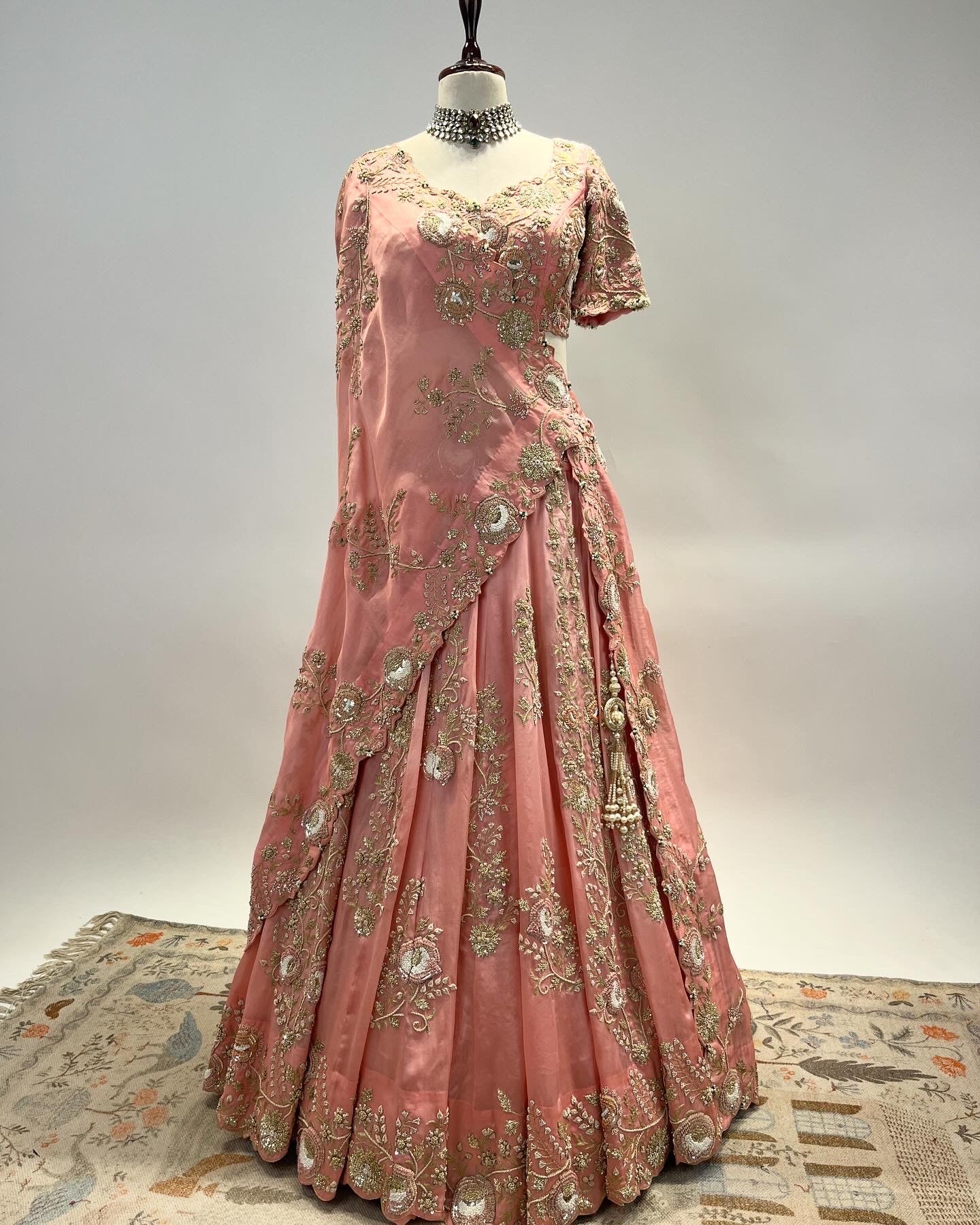 DUSTY PINK LEHENGA WITH MARODI, FRENCH KNOT, PEARL & ZARDOSI WORK