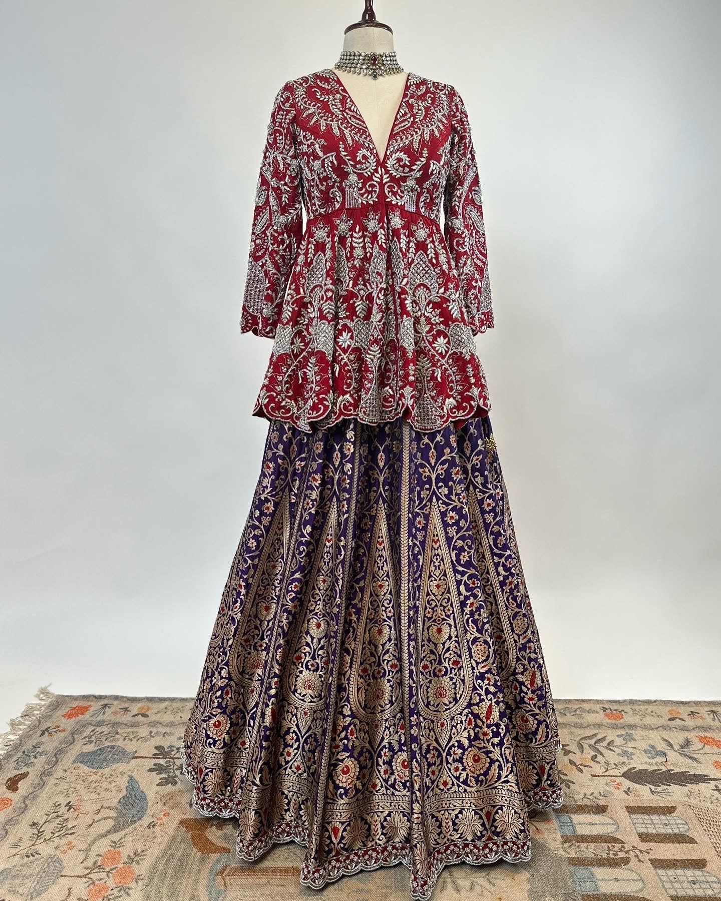 PEPLUM ZARDOSI & HANDLOOM BANARASI MEENA WEAVE LEHENGA ENSEMBLE