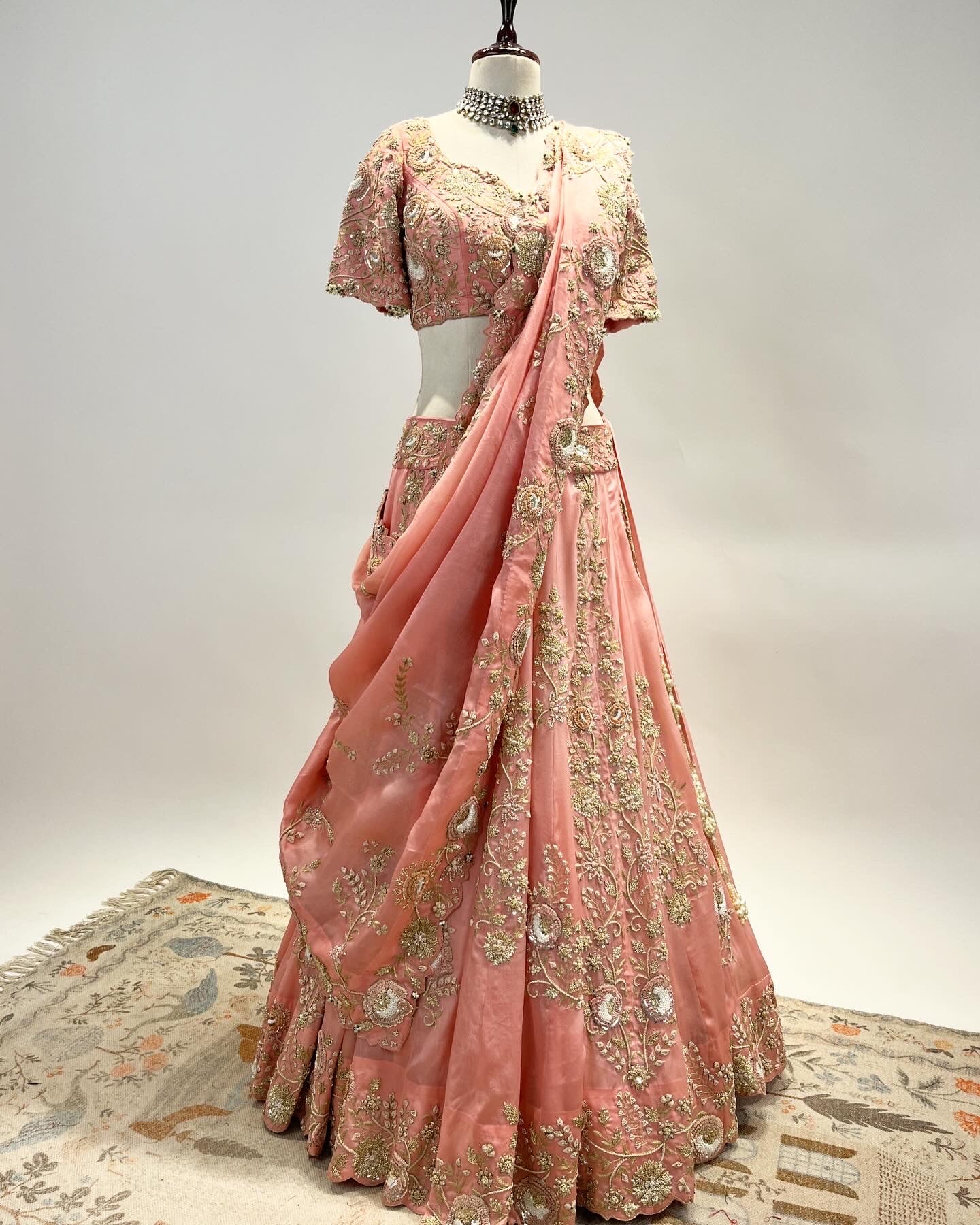 DUSTY PINK LEHENGA WITH MARODI, FRENCH KNOT, PEARL & ZARDOSI WORK