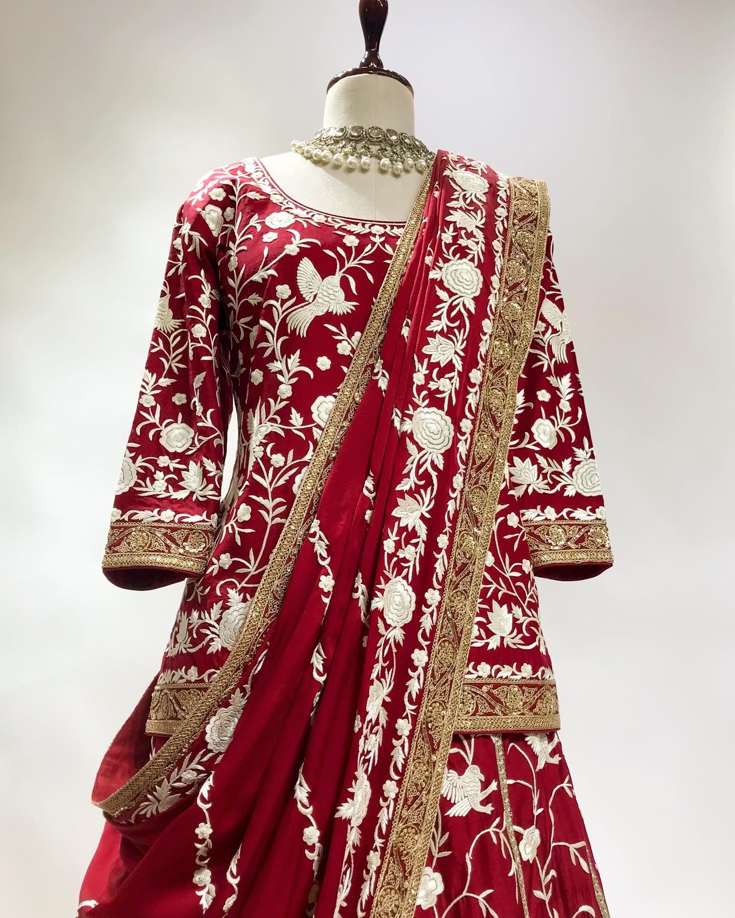 UNICOLOURE GARA & MARODI EMBROIDERED IN DEEP MAROON HUES LEHENGA ENSEMBLE