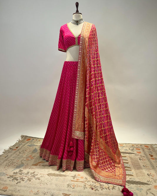 BANARASI BANDHANI LEHENGA IN HOT PINK