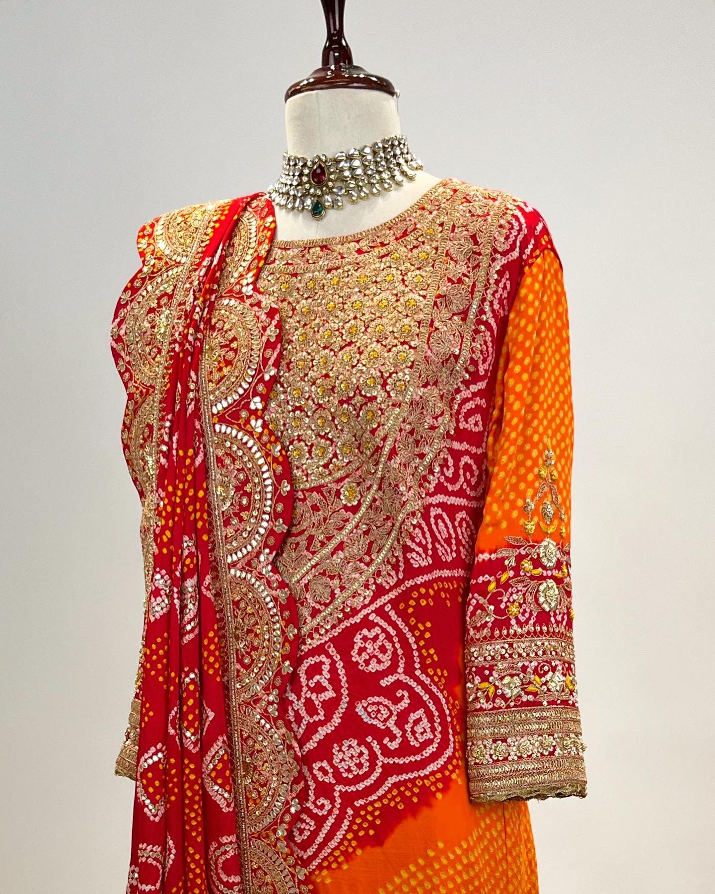 ORANGE & RED AABHA KURTA ENSEMBLE IN MARODI & GOTA WORK