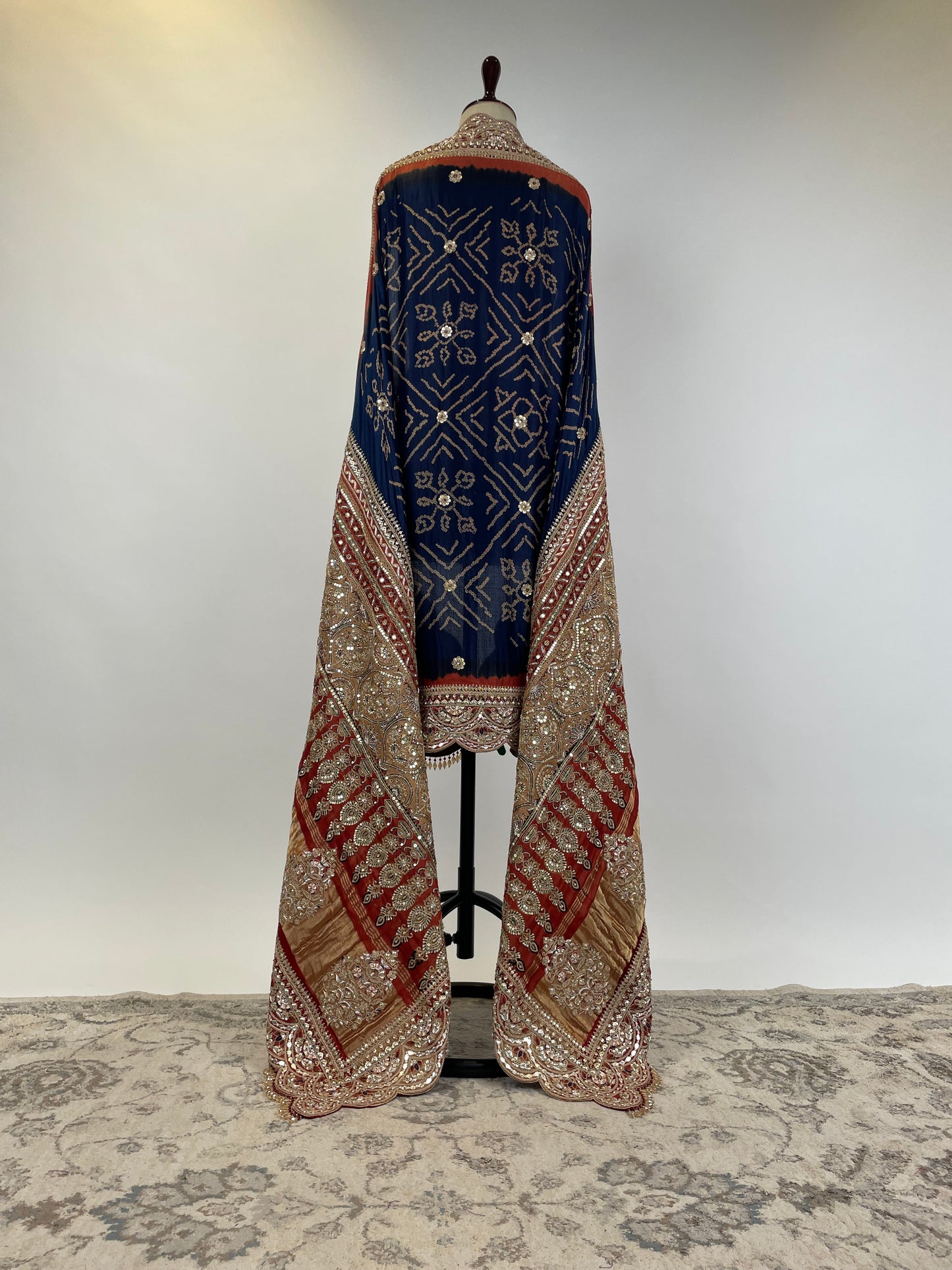 Indigo Ajrakh Bandhani Marodi Embroidered Dupatta