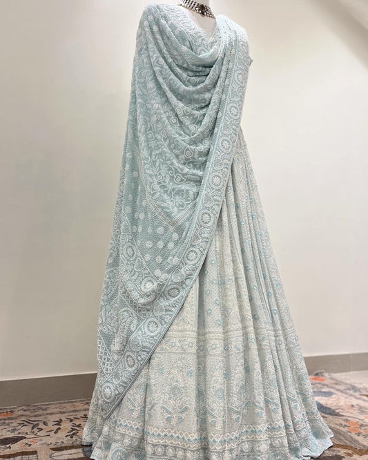 SKY BLUE CHIKANKARI ANARKALI GOWN