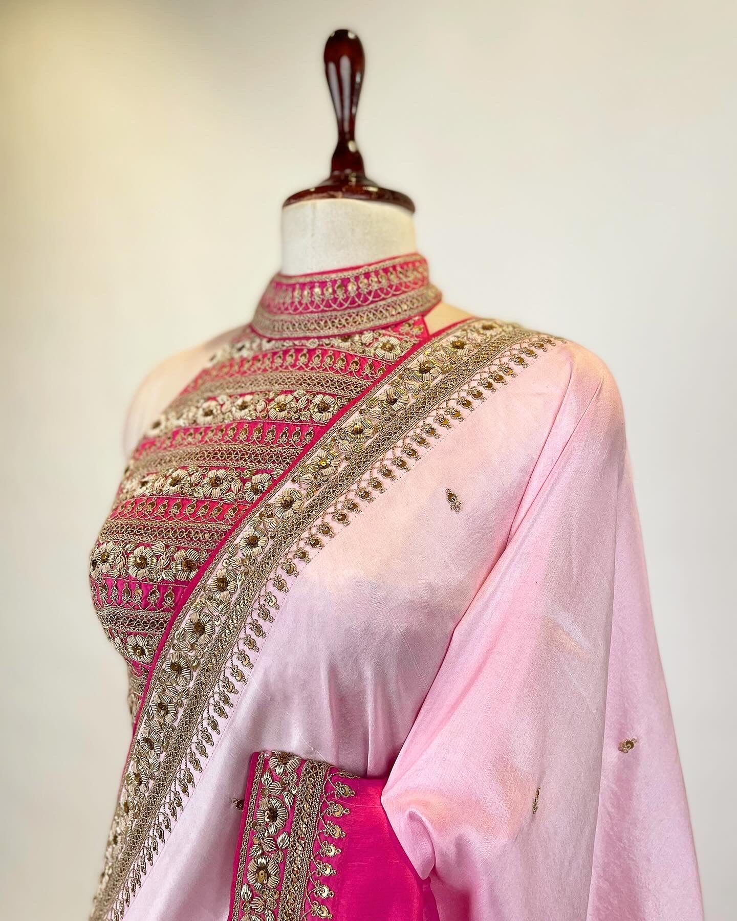 Ombre Crepe Silk Saree with and Halter Neck Blouse in Marodi work