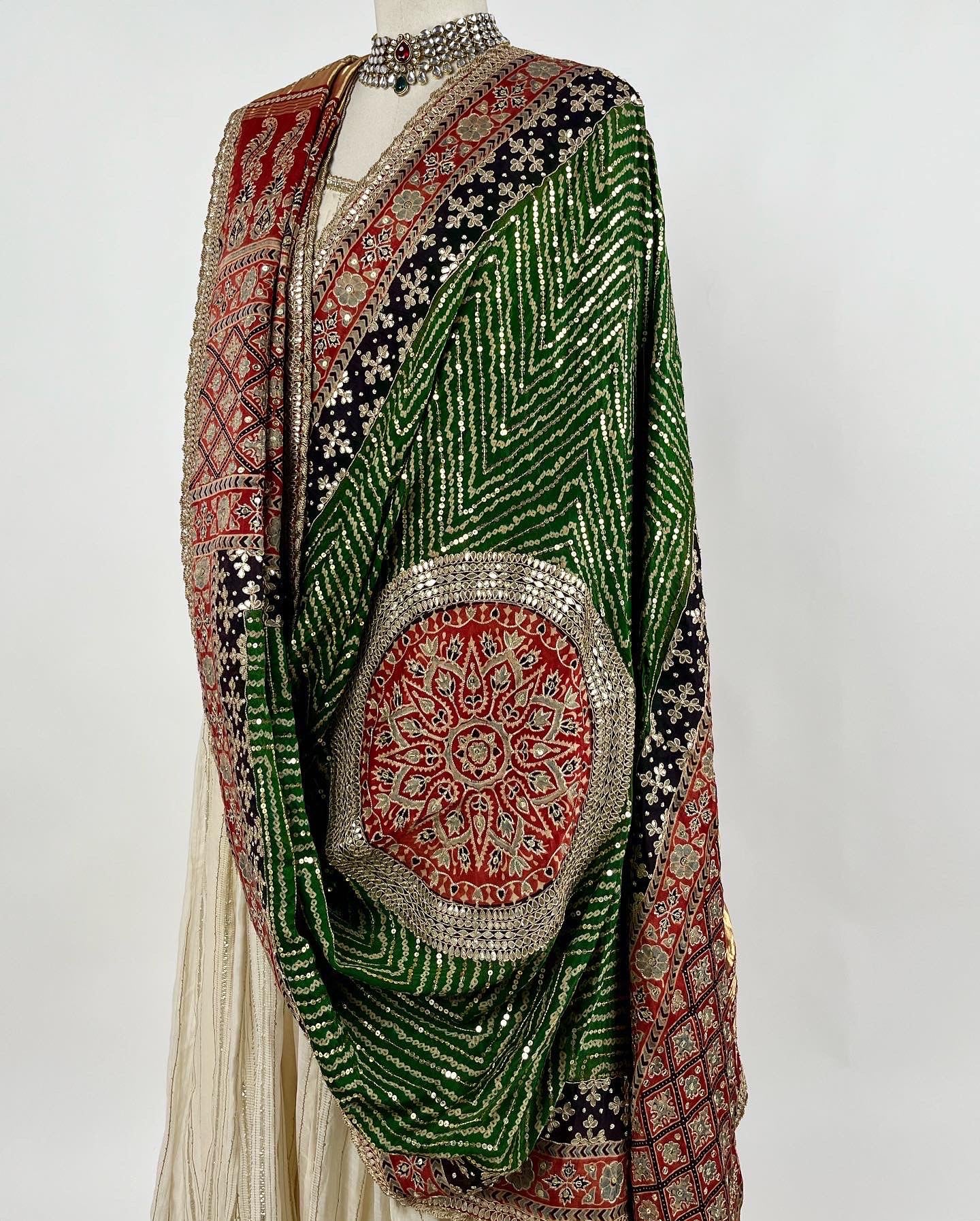 GREEN AJRAKH & BANDHANI DUPATTA