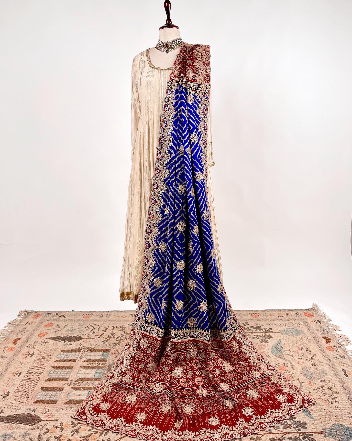 BLUE AJRAKH BANDHANI DUPATTA IN MARODI & GOTAPATTI EMBROIDERY