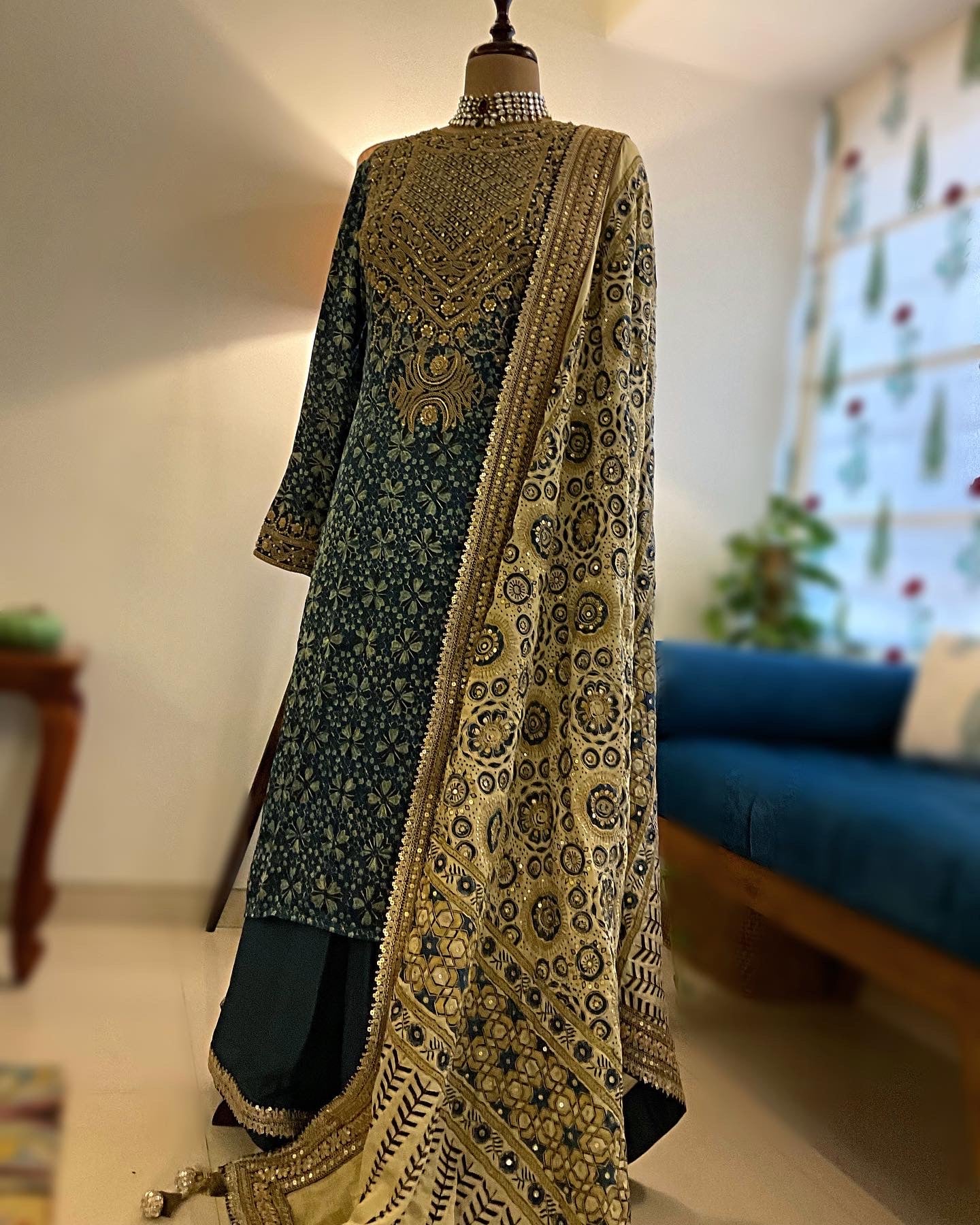 AJRAKH ON AJRAKH WITH ZARI WORK KURTA SET