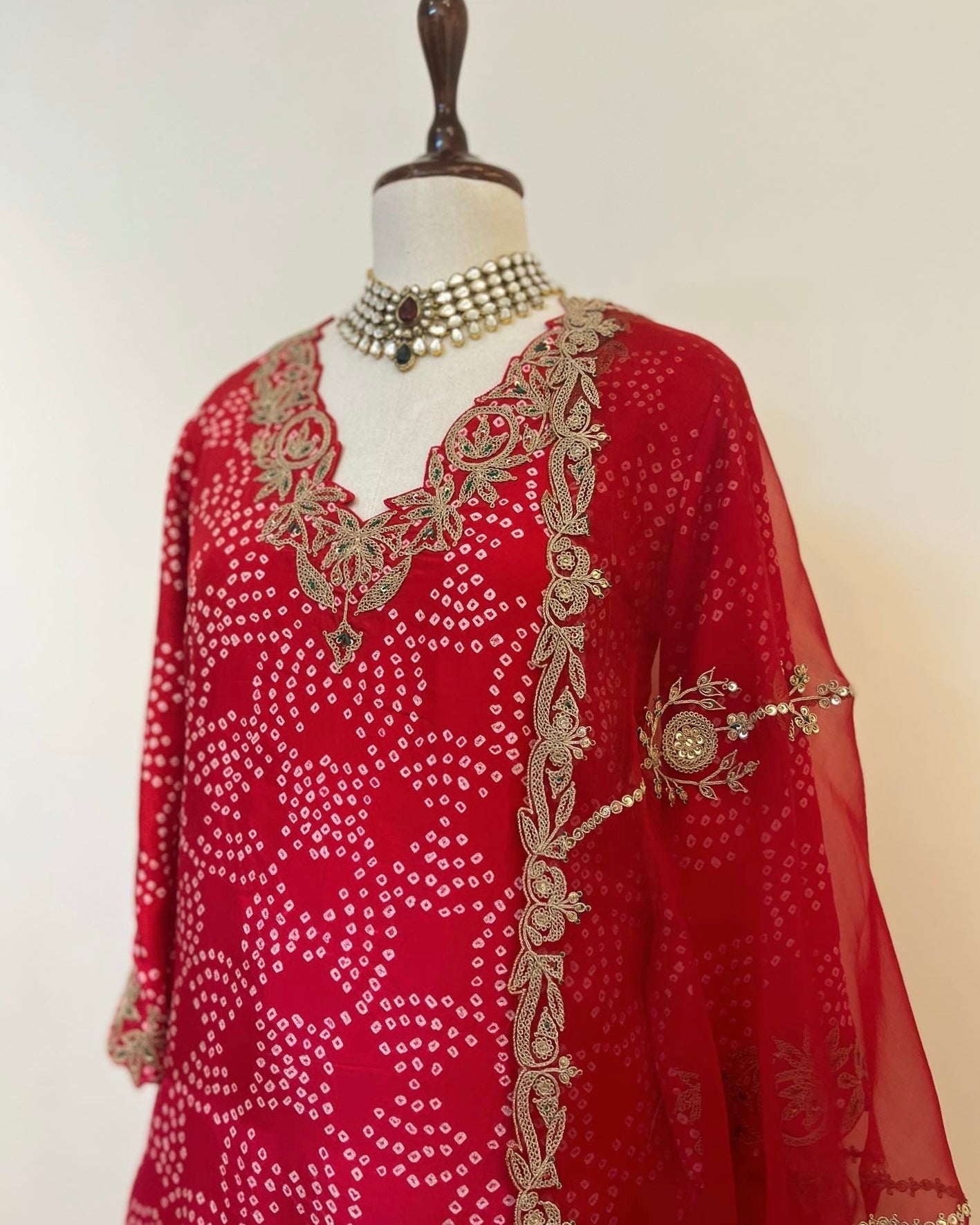 OMBRE RED TO PINK KURTA ENSEMBLE IN MARODI & RESHAM WORK